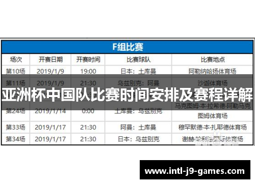 亚洲杯中国队比赛时间安排及赛程详解 亚洲杯中国队比赛时间安排及赛程详解